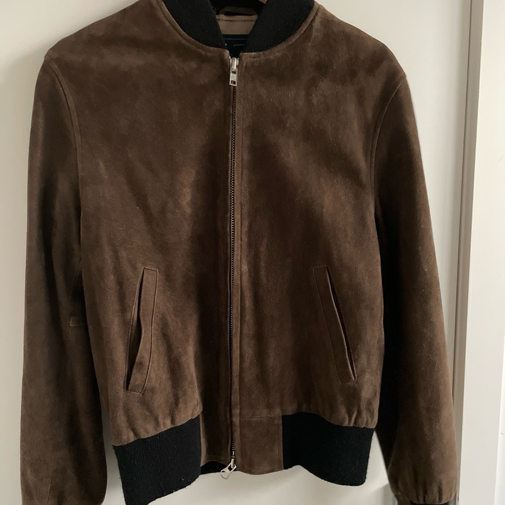 Frank & Oak Dark Brown Suede Bomber Jacket